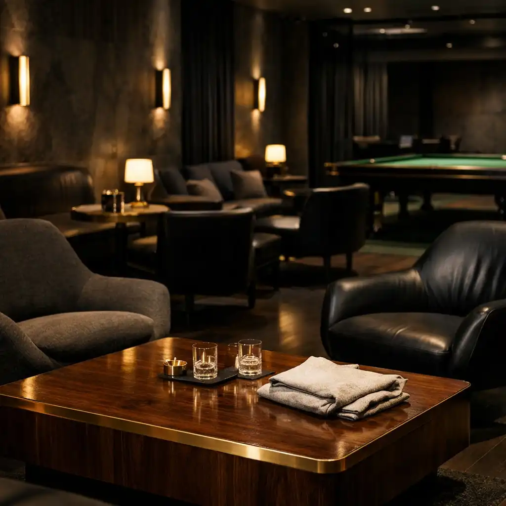 Lounge seating and warm architectural details at Crownandlinen
